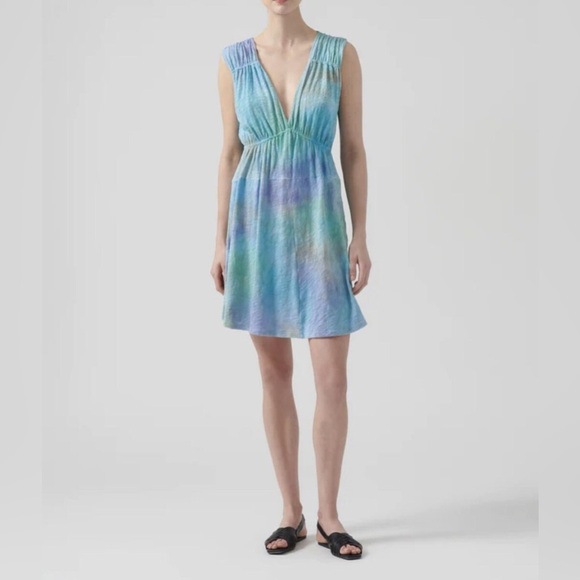 ATM Anthony Thomas Melillo Pastel Swiftie Slub V Neck Baby Doll Mini Dress - Picture 1 of 7
